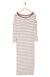 Go Couture Long Sleeve T-shirt Maxi Dress In Maroon Stripe