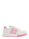 GIVENCHY GIVENCHY 4G WHITE AND PINK LOW-TOP SNEAKERS WITH LOGO IN LEATHER WOMAN