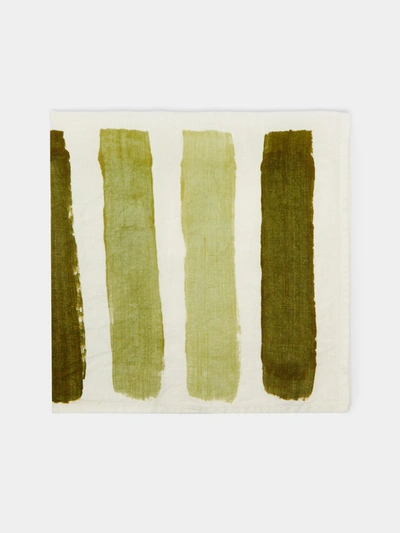 Stamperia Bertozzi Striped Hand-painted Linen Napkins (set Of 4) In Green