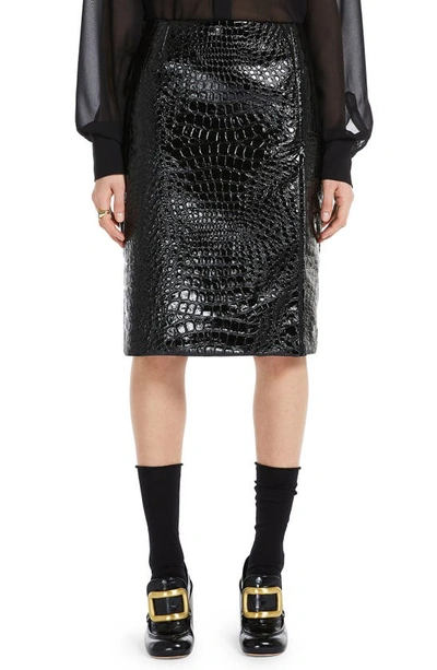 Sportmax Melinda Croc-effect Faux Leather Midi Skirt In Black