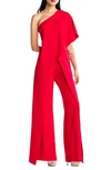 Adrianna Papell Petite Draped One-shoulder Jumpsuit In Red