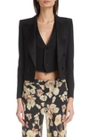 Saint Laurent Cropped Wool Tuxedo Jacket In Nero