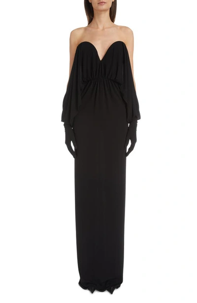 Saint Laurent Draped Gloved Gown In Nero