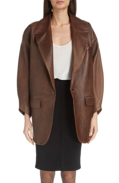 Saint Laurent Oversized Leather Blazer In Brown