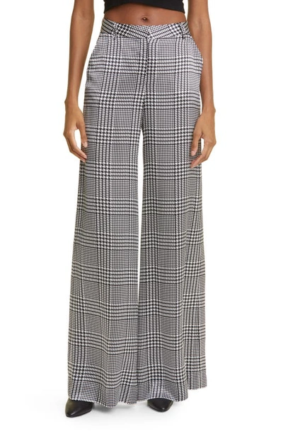 L Agence Gavin Houndstooth Plaid Wide-leg Trousers In Ivory Blk Large Glen Plaid