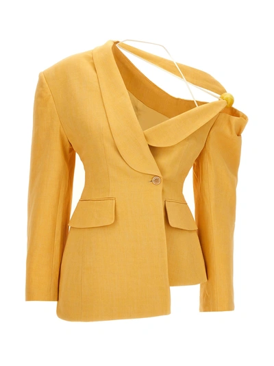 Jacquemus La Waistcoate Baska Linen-blend Blazer In Yellow