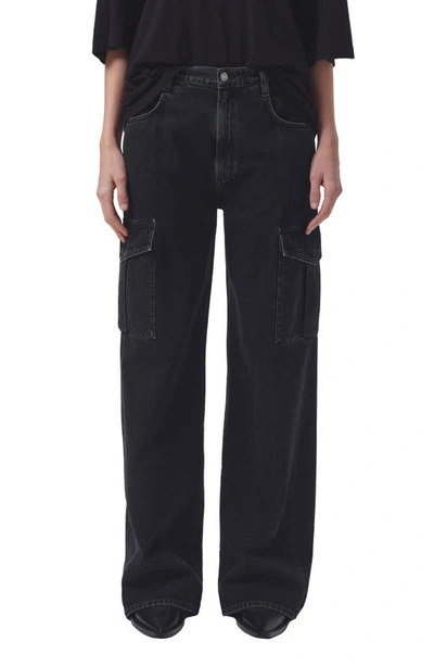 Agolde Minka Wide Leg Cargo Jeans In Black