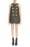 Balmain Button Sleeveless Tweed Dress In Ead Black/ Gold