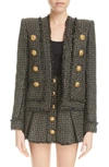 Balmain Black Jacket With Jewel Buttons In Tweed Woman In Ead Black/ Gold