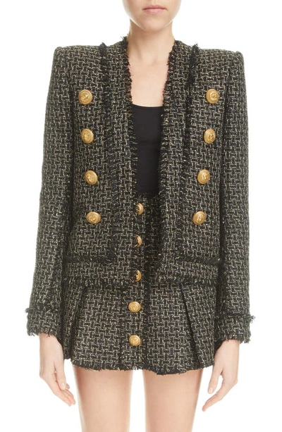Balmain Black Jacket With Jewel Buttons In Tweed Woman