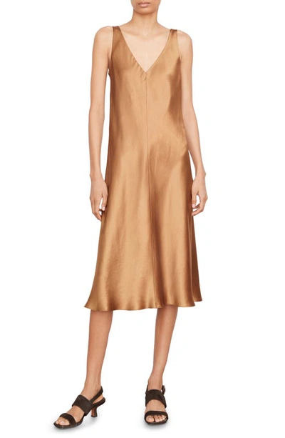 Vince Double V-neck Slip Midi Dress In Nile