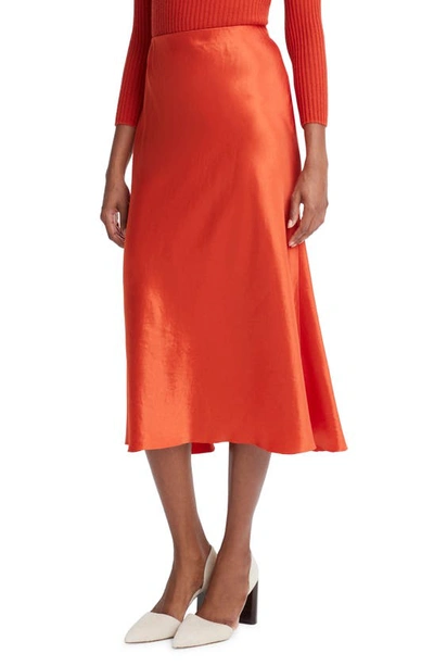Vince Bias Satin Midi Skirt In Light Red
