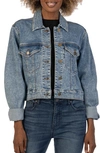 KUT FROM THE KLOTH JACQUELINE PLEAT SLEEVE CROP DENIM JACKET