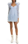 ZIMMERMANN RUCHED LONG SLEEVE TULLE BABYDOLL DRESS