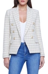 L'agence Kenzie Gingham Double-breasted Blazer In Ecru/ Gold
