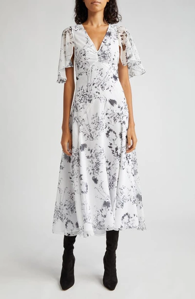 Victoria Beckham Floral-print Flutter-sleeve Godet Maxi Dress In Floral Negative