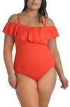 LA BLANCA OFF THE SHOULDER ONE-PIECE SWIMSUIT