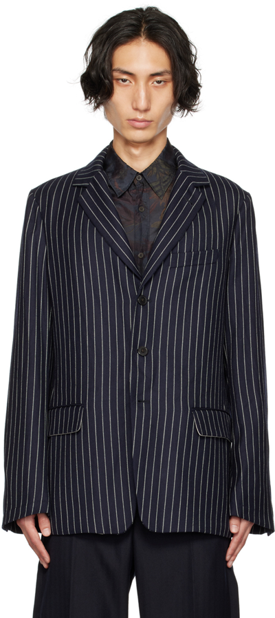 Dries Van Noten Navy Striped Blazer In 509 Navy