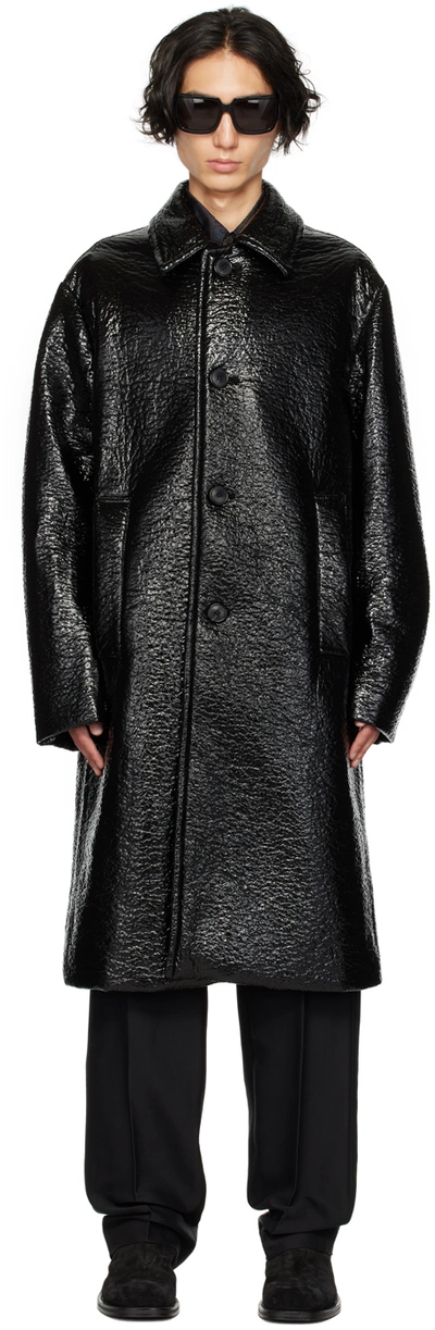 Dries Van Noten Black Crinkled Coat In 900 Black