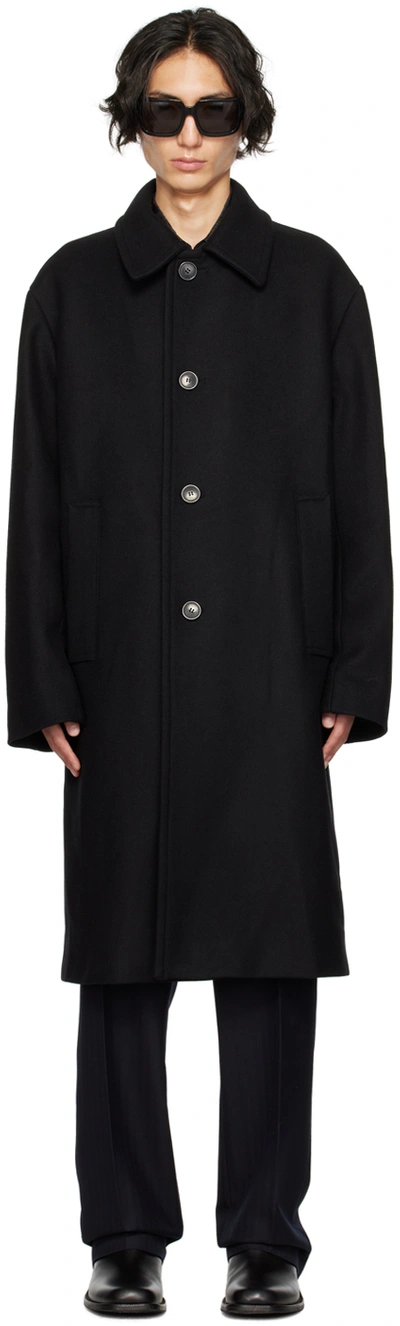 Dries Van Noten Black Spread Collar Coat