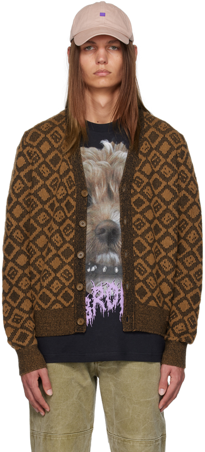 Acne Studios Argyle Intarsia-knit Cardigan In Brown