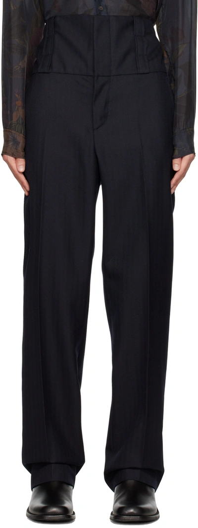 Dries Van Noten Navy Creased Trousers In 509 Navy