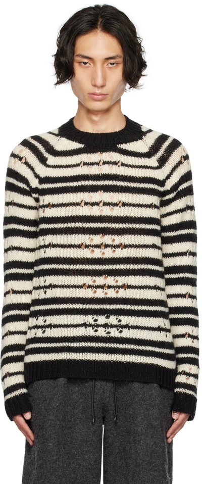 Dries Van Noten Striped Open-knit Wool Sweater In 900 Black