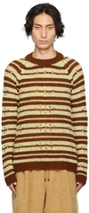 Dries Van Noten Brown & Green Striped Sweater In 703 Brown