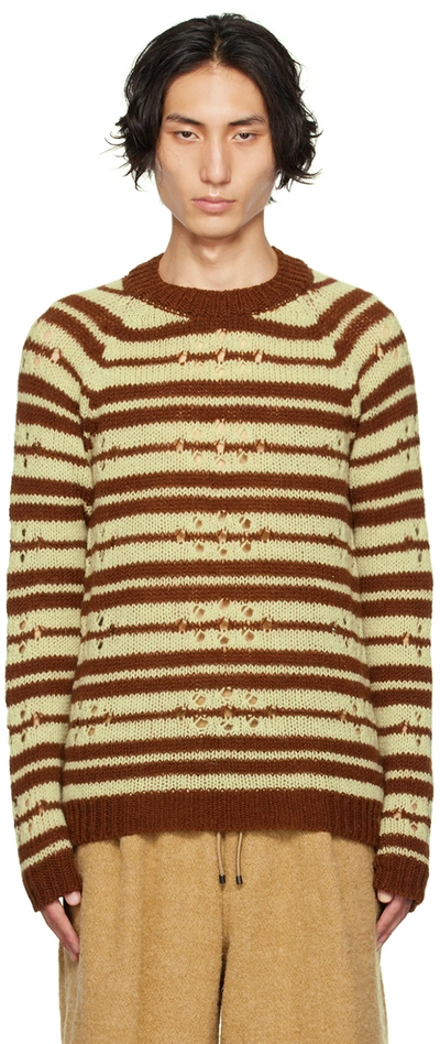 Dries Van Noten Brown & Green Striped Sweater In 703 Brown