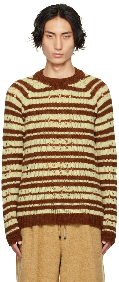 Dries Van Noten Brown & Green Striped Jumper In 703 Brown