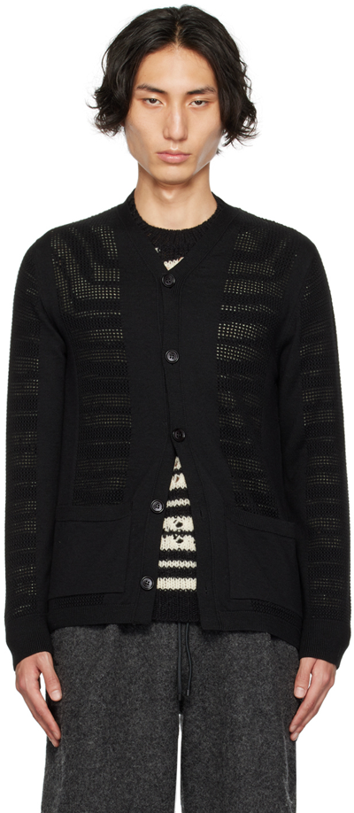 Dries Van Noten Black Y-neck Cardigan In 900 Black