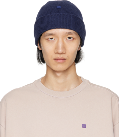 Acne Studios Micro Face Patch Beanie In Ink Blue