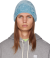 Acne Studios Fluffly Knit Micro Logo Beanie Hat In Aaj Teal Blue