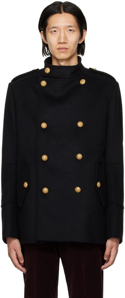 Balmain Short Officer Coat In Black