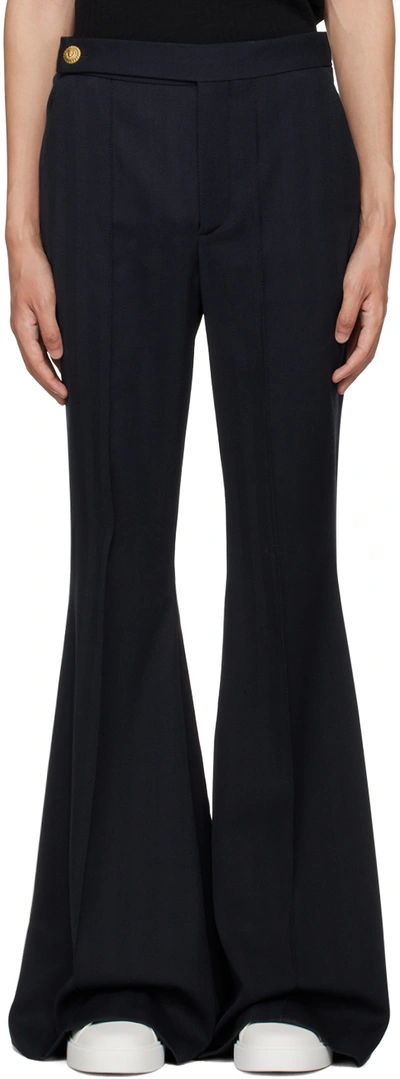 Balmain Navy Buttoned Trousers In Bleu Marine Foncé