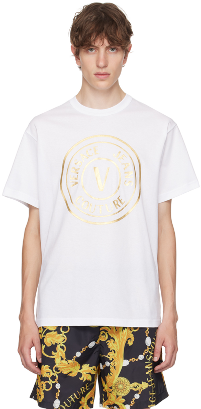 Versace Jeans Couture White V-emblem T-shirt In Bianco