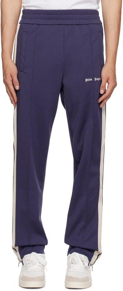 Palm Angels Blue Striped Track Pants In Navy Blue White