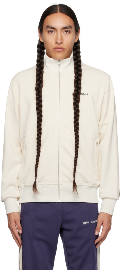 Palm Angels Off-white Embroidered Track Jacket In Butter Black