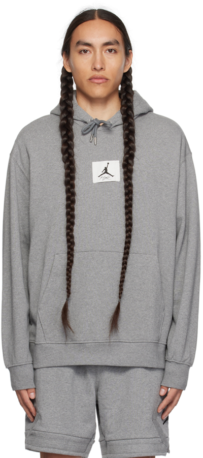 Nike Grey Jordan Flight Hoodie In Carbon Heather/sail