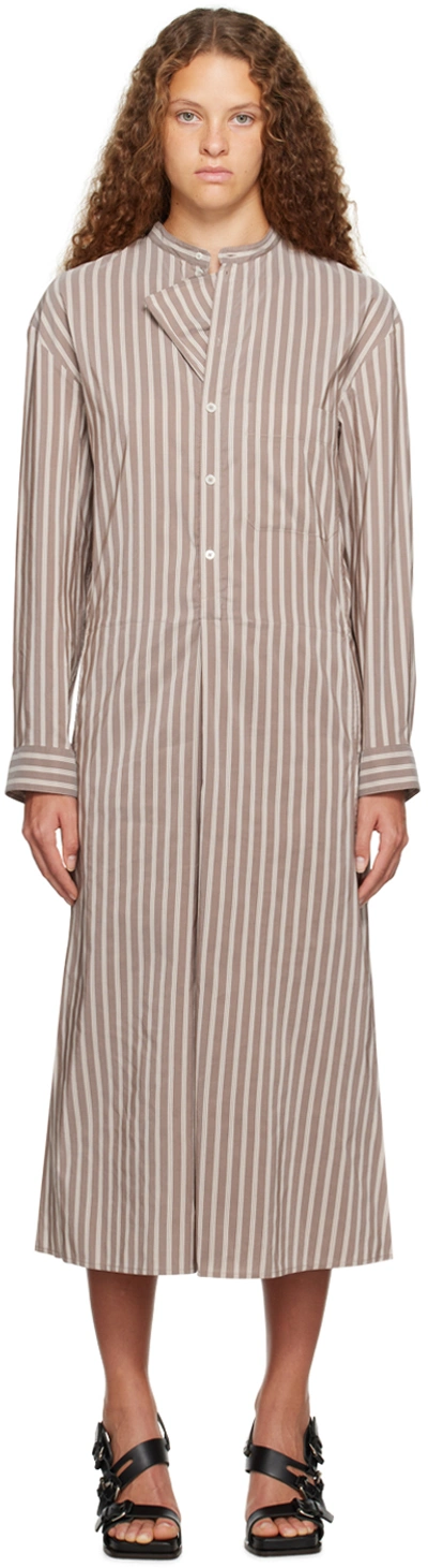 Lemaire Striped Cotton-blend Midi Shirt Dress In Mu006 Chestnut / Bei