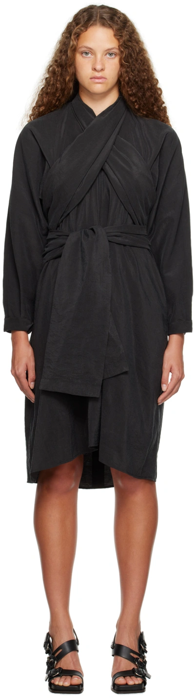 Lemaire Black Knotted Midi Dress In Bk998 Squid Ink