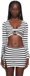 Jean Paul Gaultier White & Navy 'the Flower' Long Sleeve T-shirt In 0359-ecru/navy
