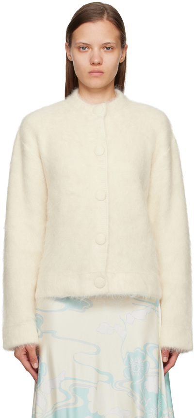 Jil Sander Off-white Band Collar Cardigan In 103 Piuma