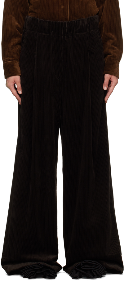 Dries Van Noten Brown Pleated Trousers In 704 Dark Brown