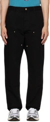 Stone Island Double Knee Panelled Straight-leg Trousers In Black