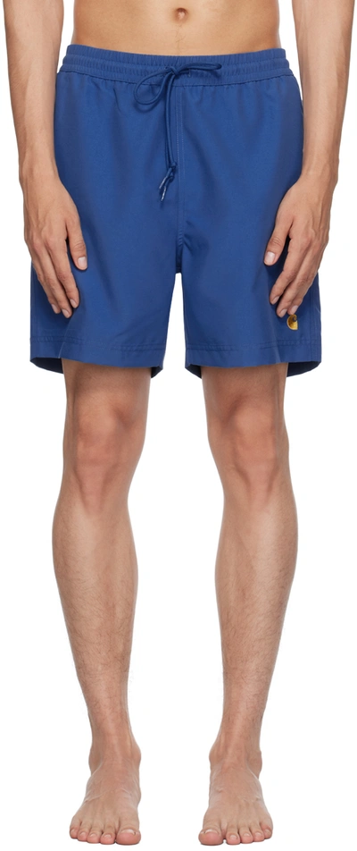 Carhartt Blue Chase Swim Shorts In 1nu Liberty / Gold
