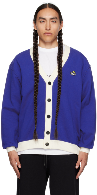 Msgm Blue Felted Cardigan In Blue Dark