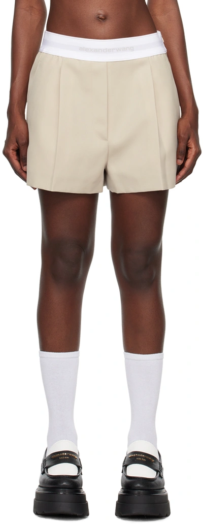 Alexander Wang Pleated Shorts In Wool Tailoring In Beige