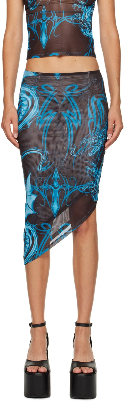 Miaou Blue Vero Midi Skirt In Tattoo-blue