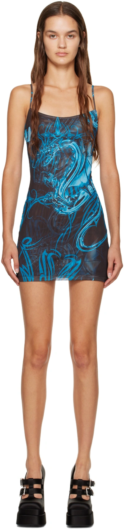 Miaou Blue Anya Minidress In Tattoo-blue